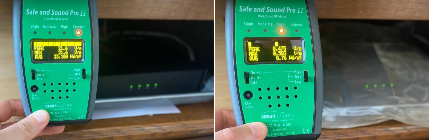 Avec et sans housse anti-ondes